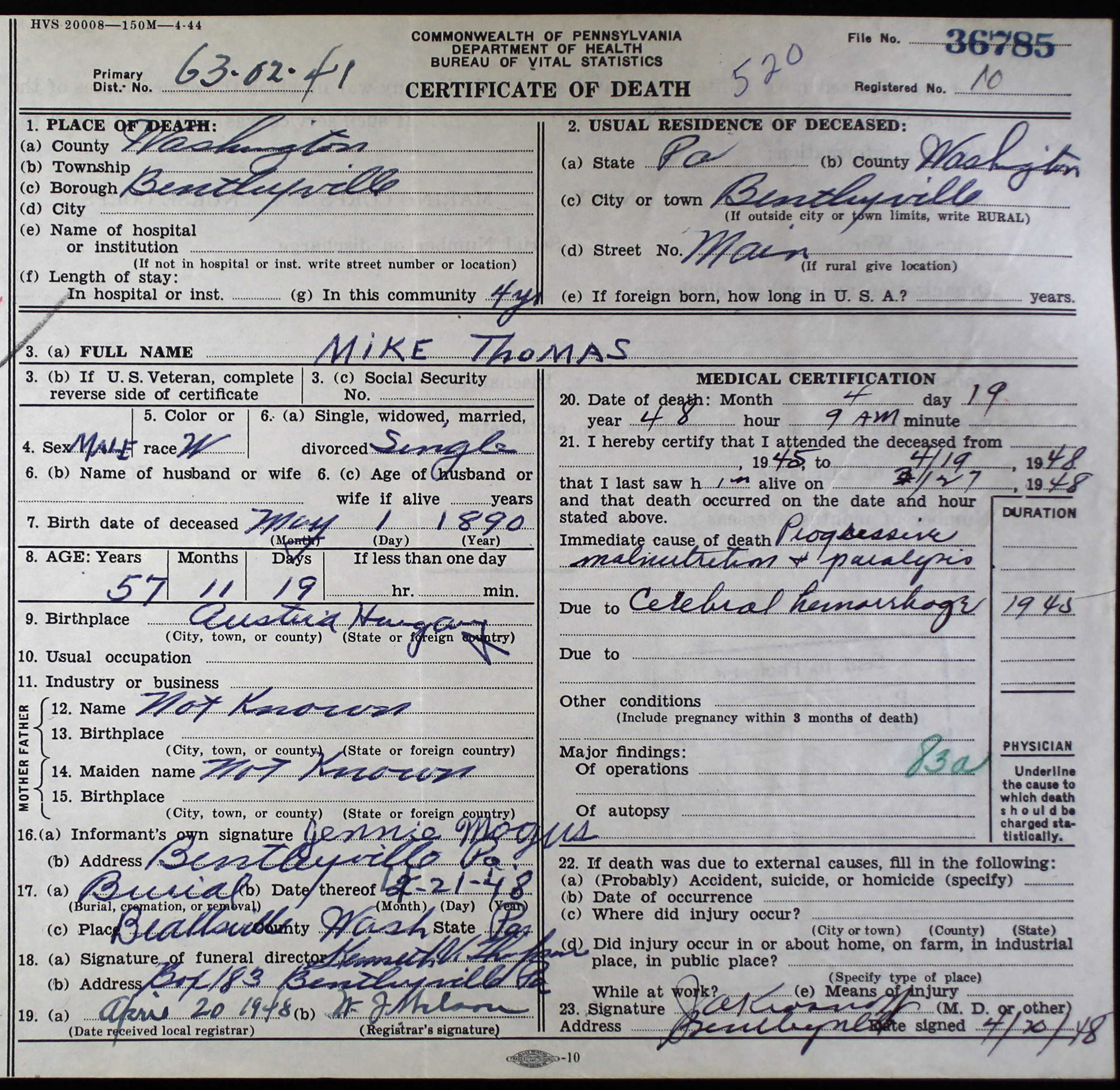 death certificate
